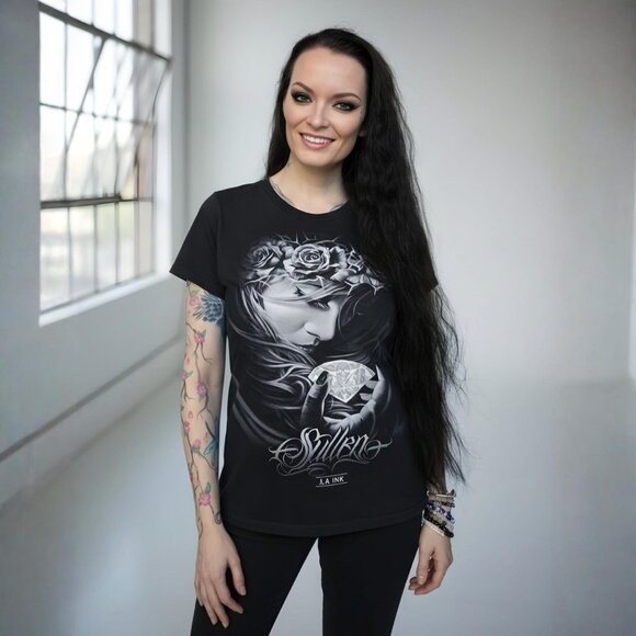 Sullen Art Collective Tops - Sullen ✦ Double Sided Tattoo Art Graphic Tee ✦ Black Femme Diamond Roses M